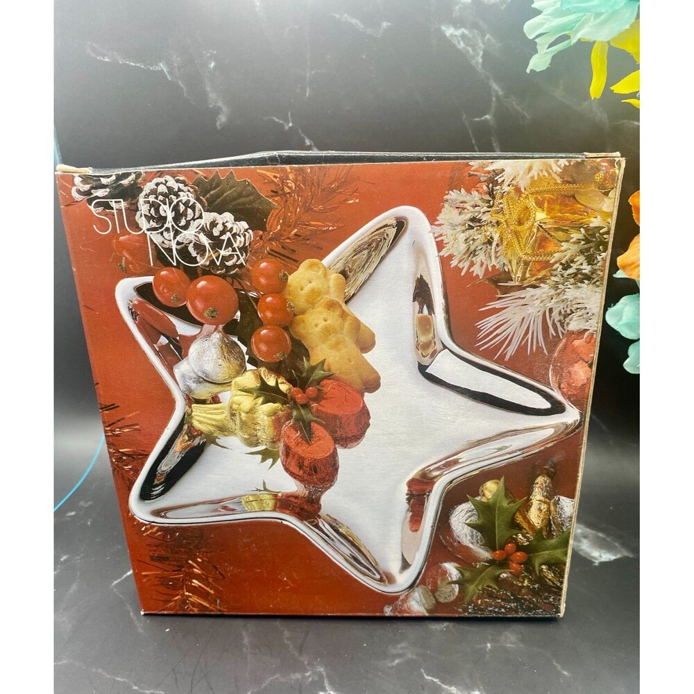 Studio Nova Christmas Shine Silver Star Dish Nut Candy Holiday Original NIB - Picture 4 of 10
